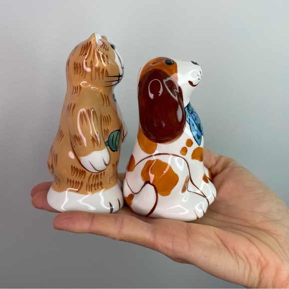 Vintage Handmade Ceramic Cat & Dog Salt / Pepper Shakers - Picture 3 of 7
